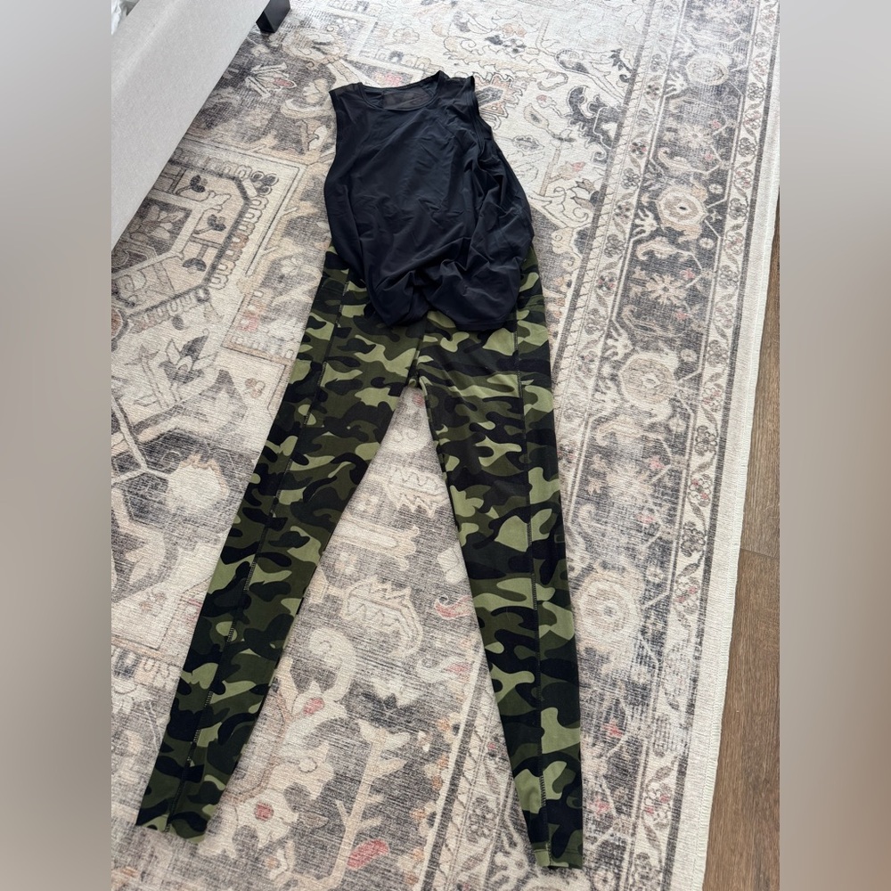 Women's Camo Leggings with Lululemon sheer black tank